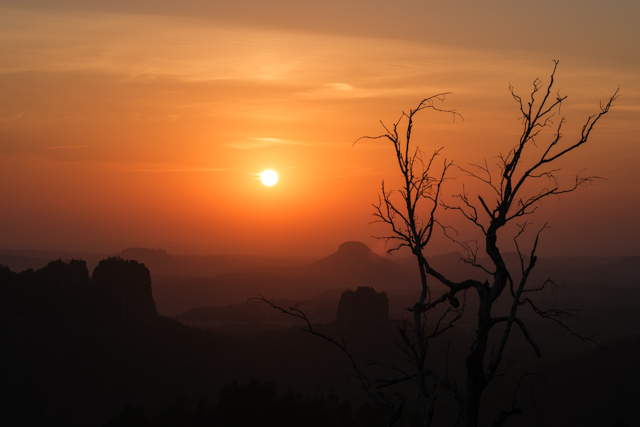 Sonnenuntergang auf dem Carolafelsen, Affensteine, Sächsische Schweiz